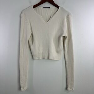 Brandy Melville Ribbed Cut Out Neck Crop Sweater Cream Sweater One Size  Preppy